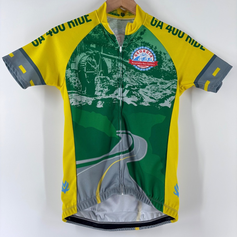Vomax Cycling Jersey Womens M Green Yellow Georgia 400 Ride Graphic Full Zip USA